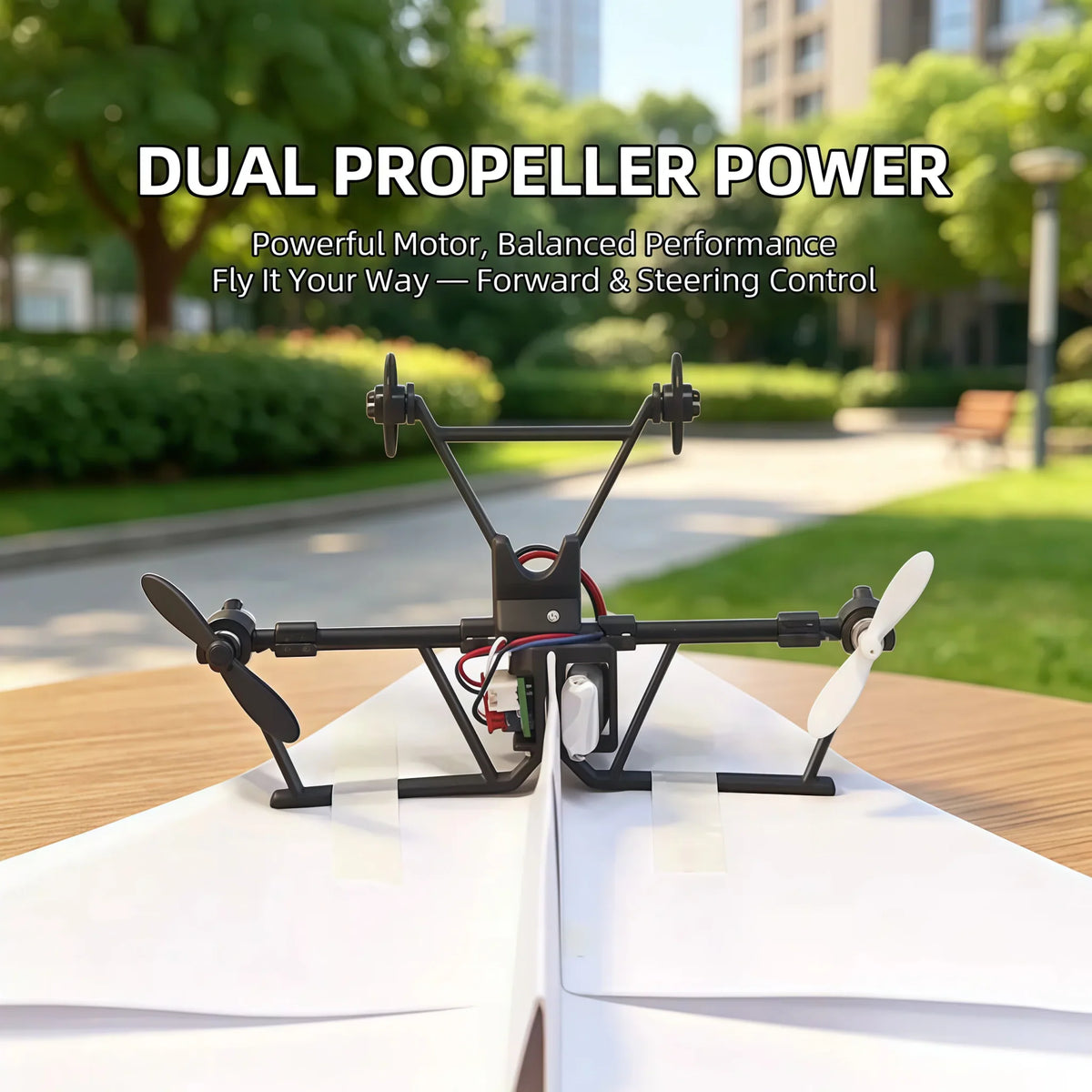 Close up of the RC power module installed on a paper airplane