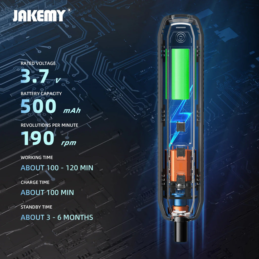 Electric screwdriver technical specifications including voltage, battery, and speed