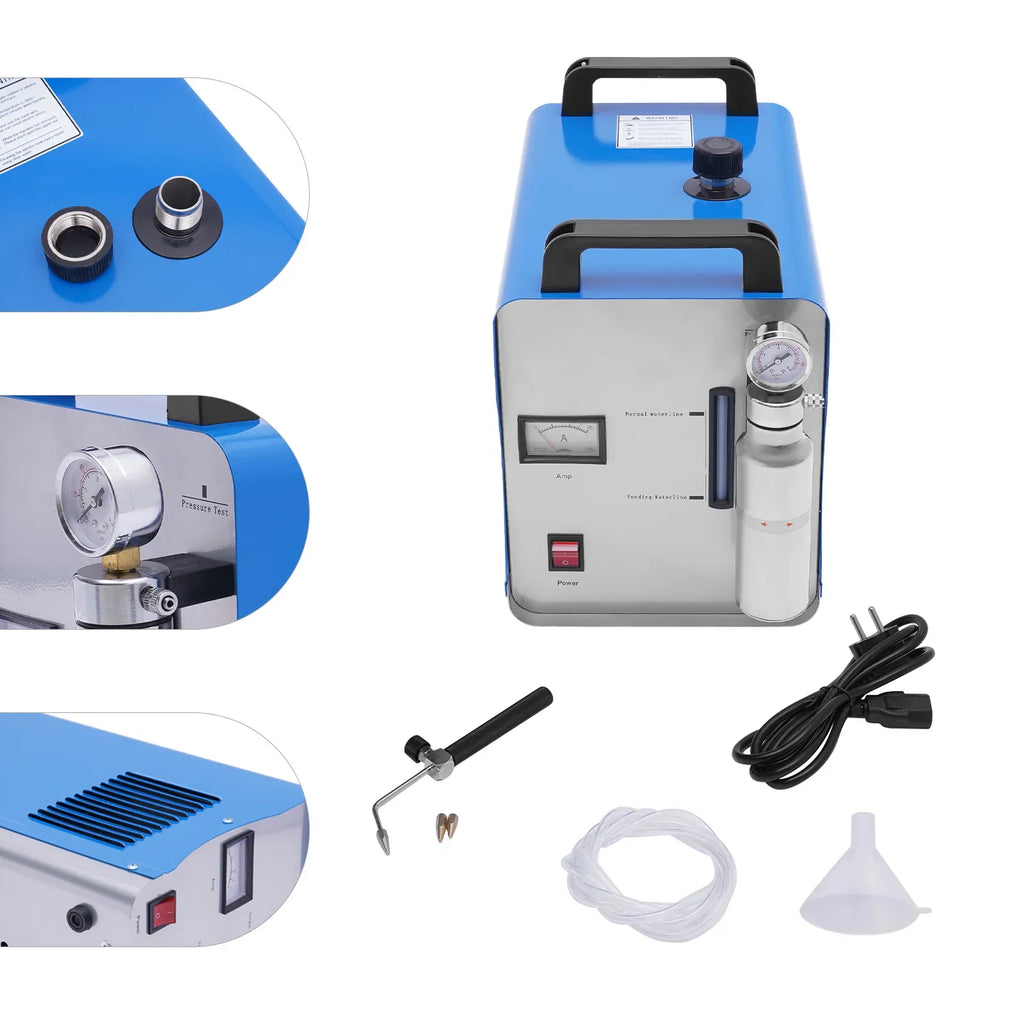 Hydrogen oxygen water welder with power cord, funnel, hose and flame torch accessories