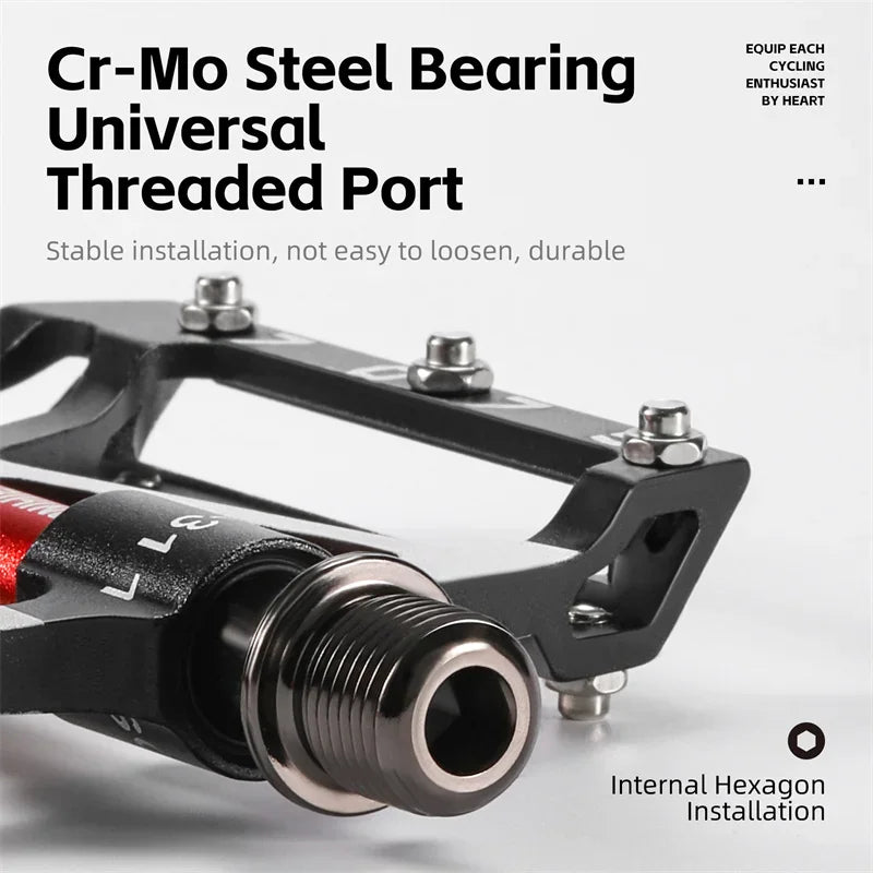 Close-up of a threaded bicycle pedal spindle showing internal hex installation