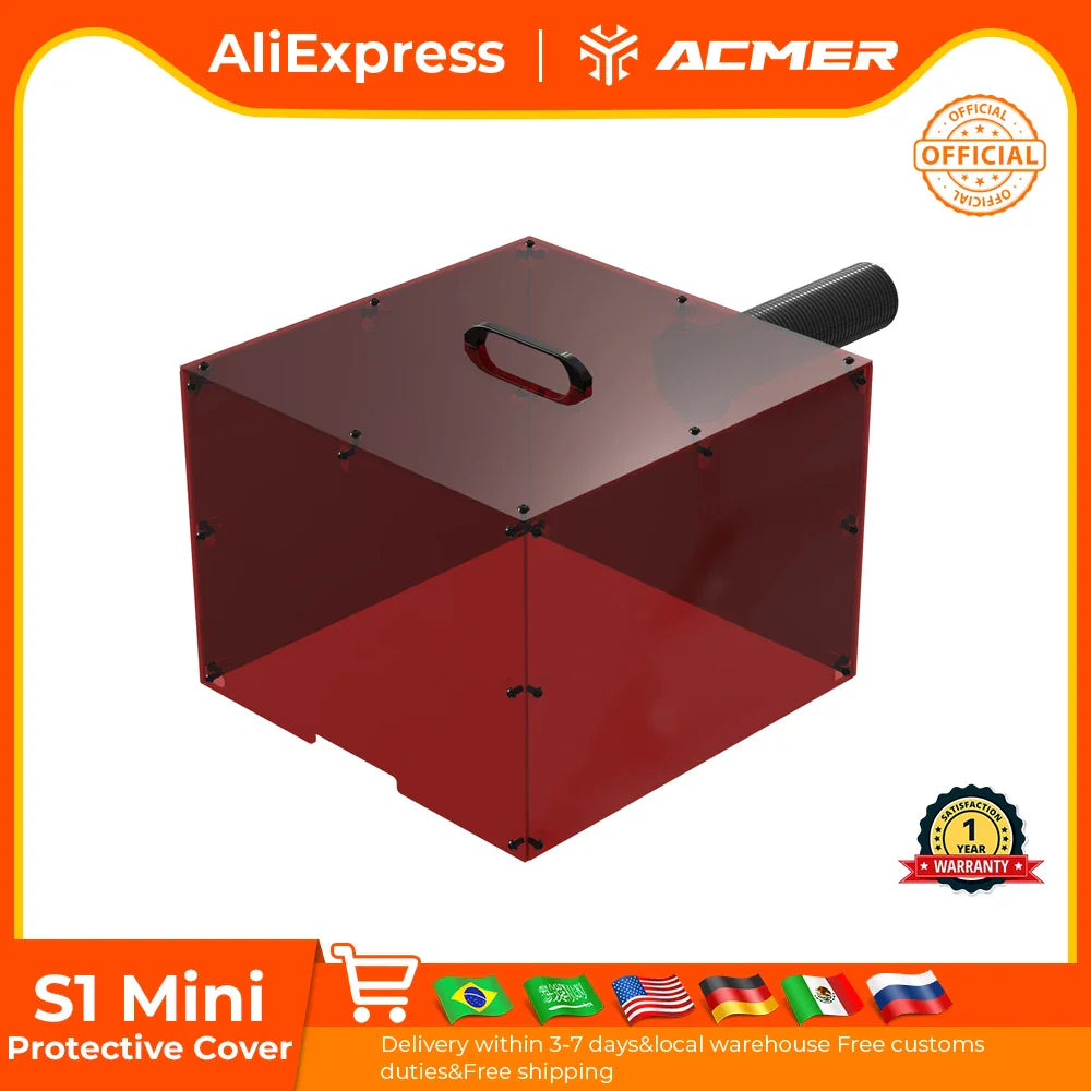Red laser engraving machine enclosure with exhaust hose