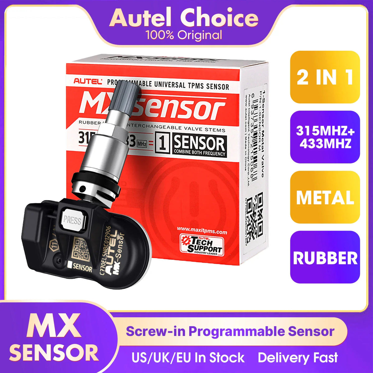 Programmable tire pressure monitoring sensor with box