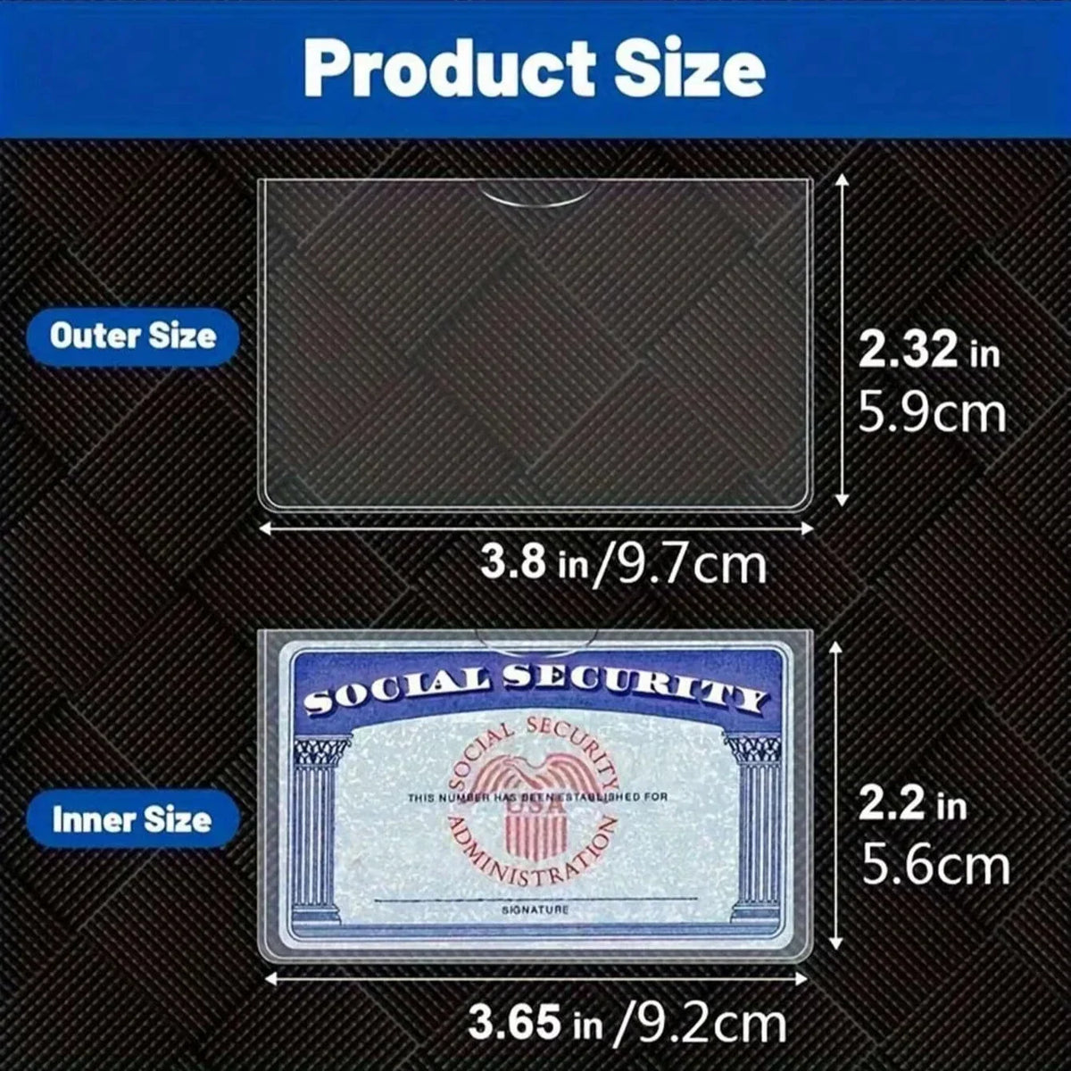 Diagram showing the outer and inner dimensions of a card protection sleeve