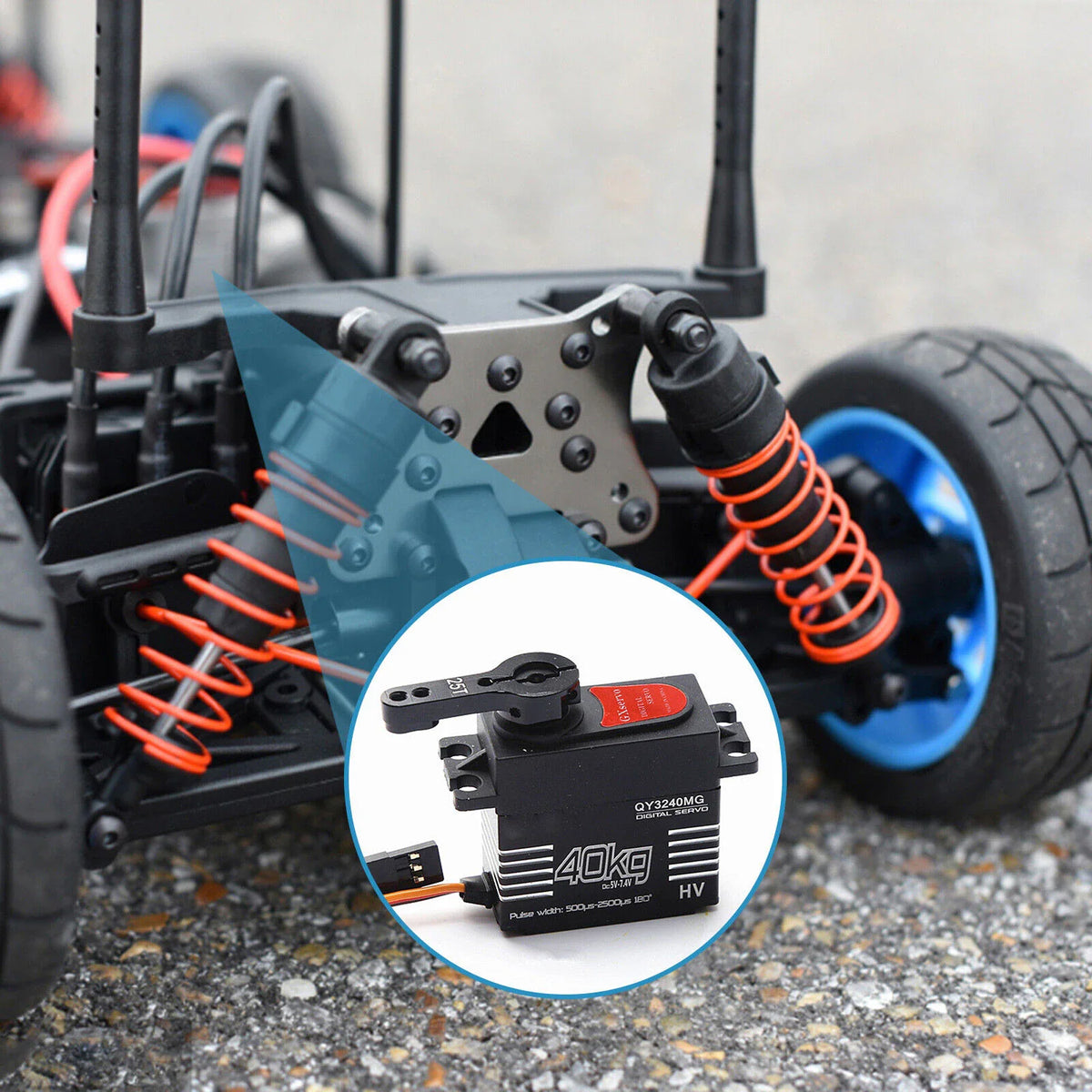 40KG high-torque digital RC servo installed on a radio-controlled car chassis