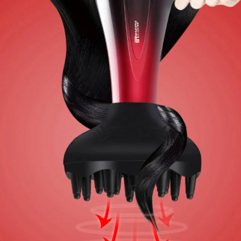 Black hair dryer diffuser being used on curly hair