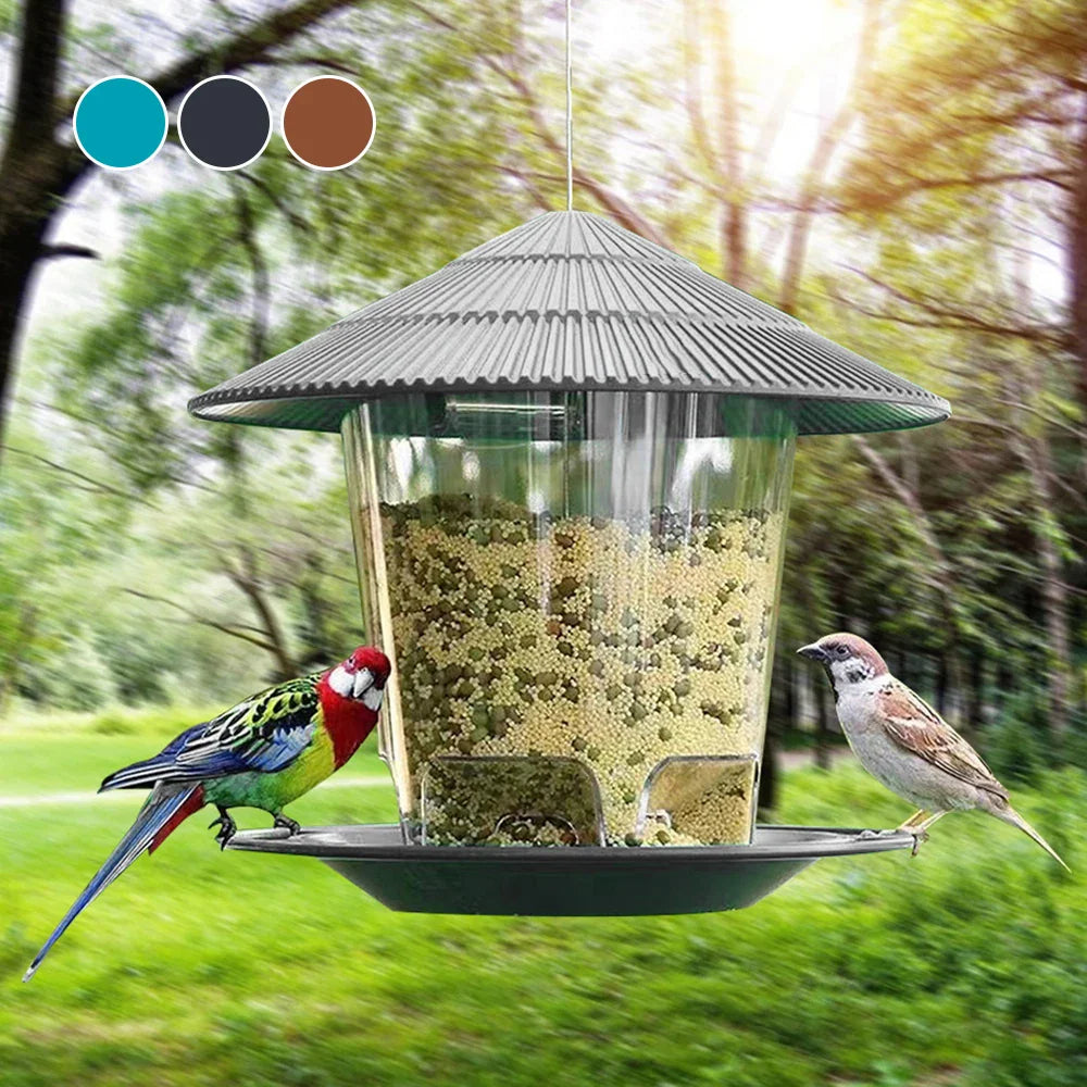 Hanging gazebo bird feeder with color selection icons for different roof finishes