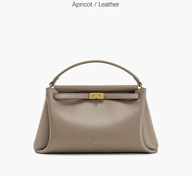 Apricot beige leather mini top handle handbag