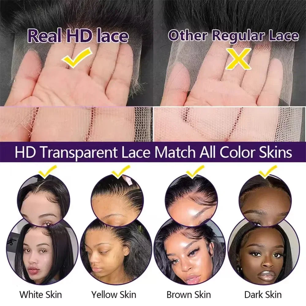 Comparison between hd lace and regular lace for human hair wigs on different skin tones