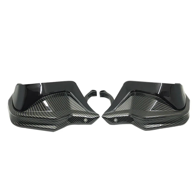 A pair of motorcycle handguard wind deflectors shown in various color options for BMW adventure motorcycles. – Carbon-Black