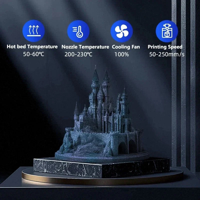 Detailed 3D printed castle model with 3D printing parameter technical specifications