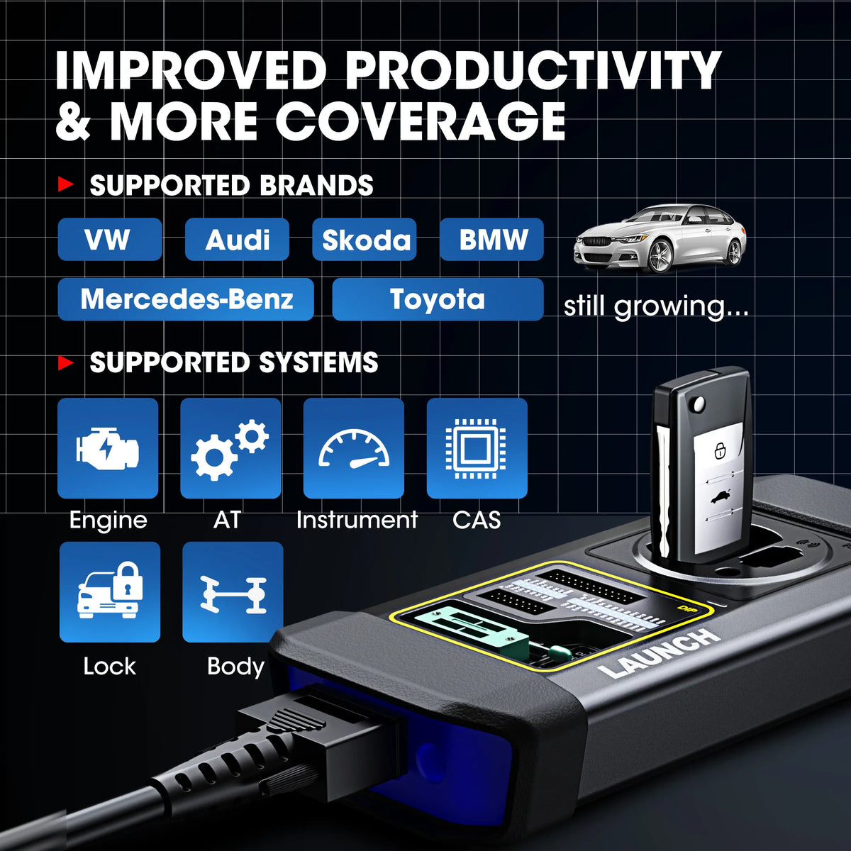 Car key programmer with interface for various vehicle makes and diagnostic systems