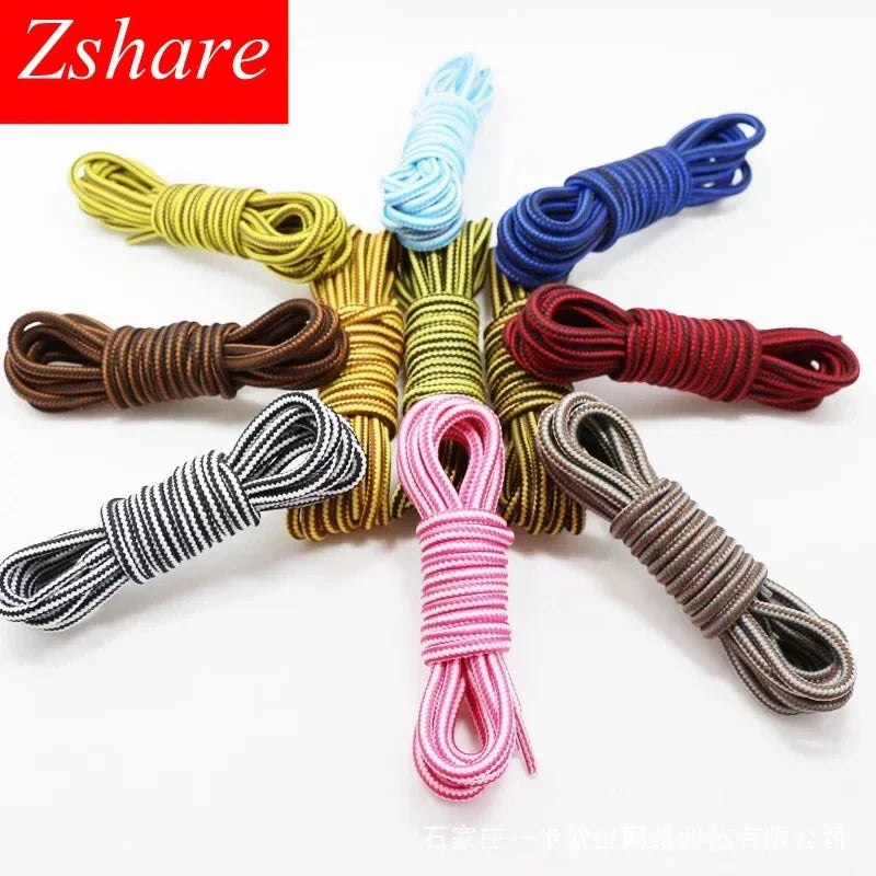 Set of multi-coloured striped shoelaces in a circular arrangement