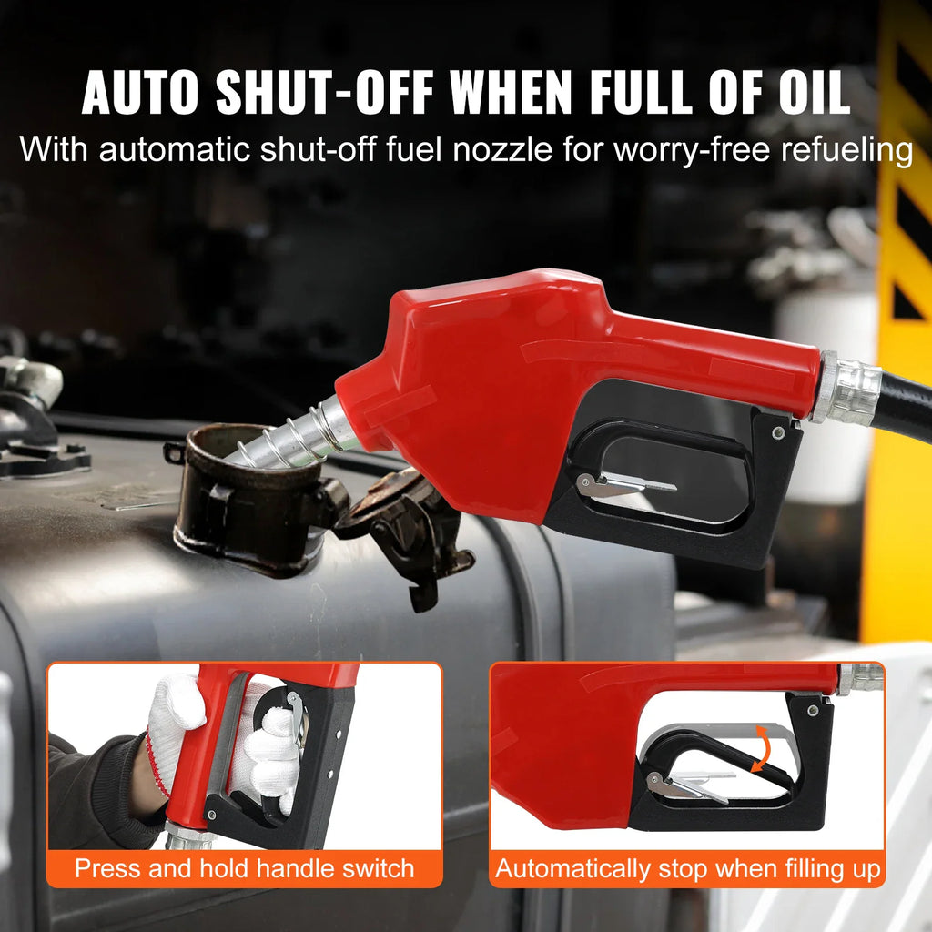 Fuel transfer nozzle with automatic shut-off feature and operating instructions