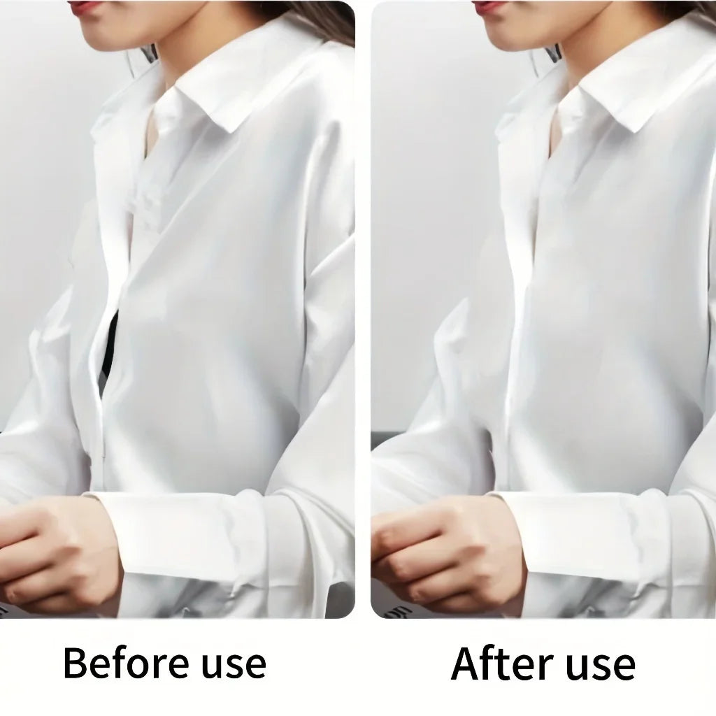 Before and after comparison of double-sided fashion tape holding a shirt placket closed