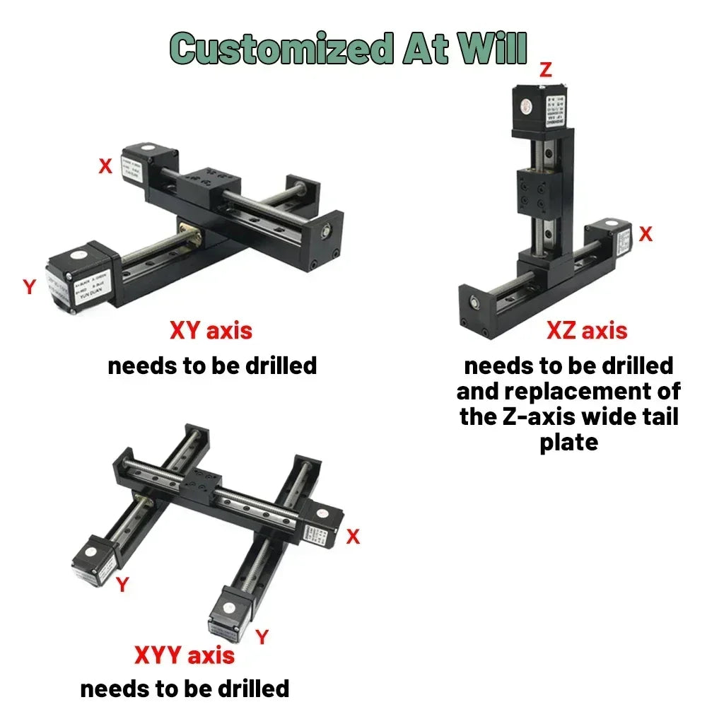 Examples of customized multi-axis linear rail configurations