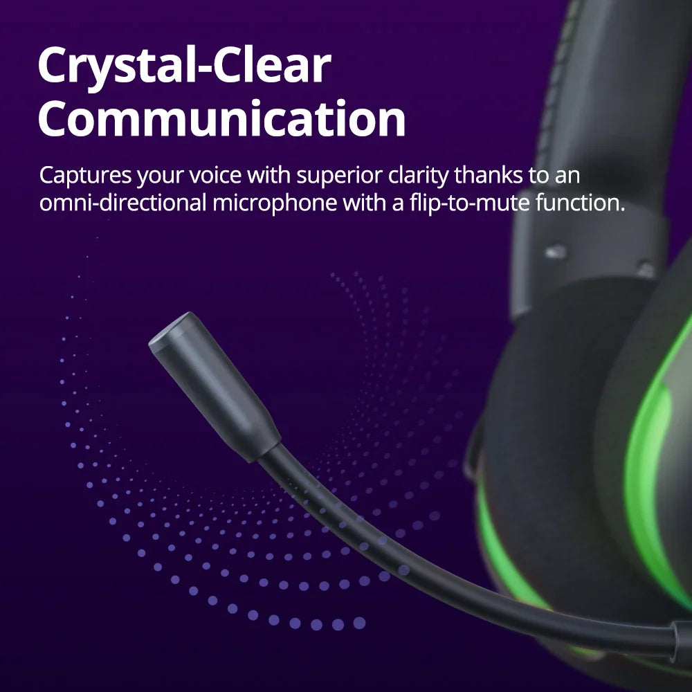 Close-up of the flexible microphone boom on a gaming headset.
