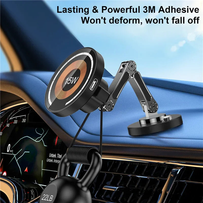 Magnetic car phone holder mount demonstrating strong adhesion holding a weight