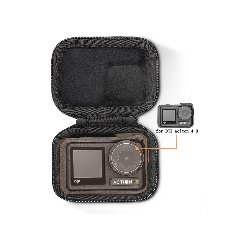 Black protective storage case for action camera