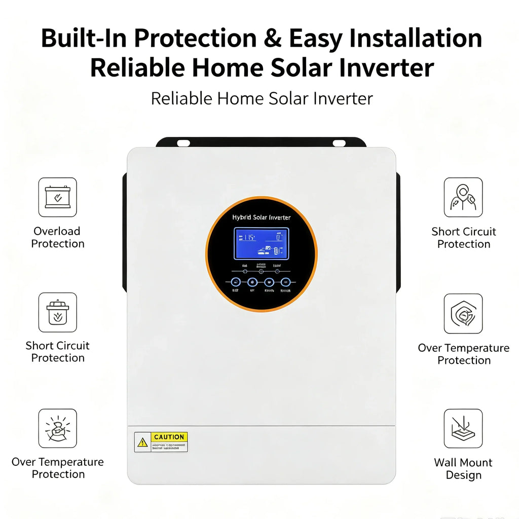 Hybrid solar inverter with built-in overload, short circuit, and over temperature protection