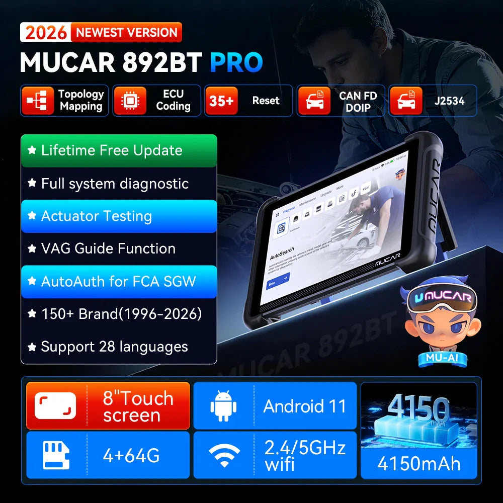 Professional automotive diagnostic tablet with touch screen features and technical specifications