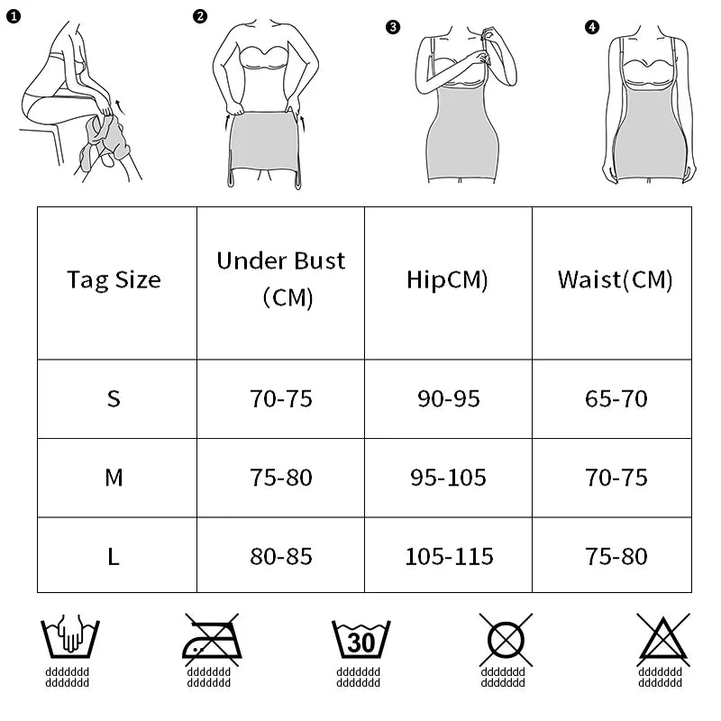 Size chart for body shaper with wash care instructions
