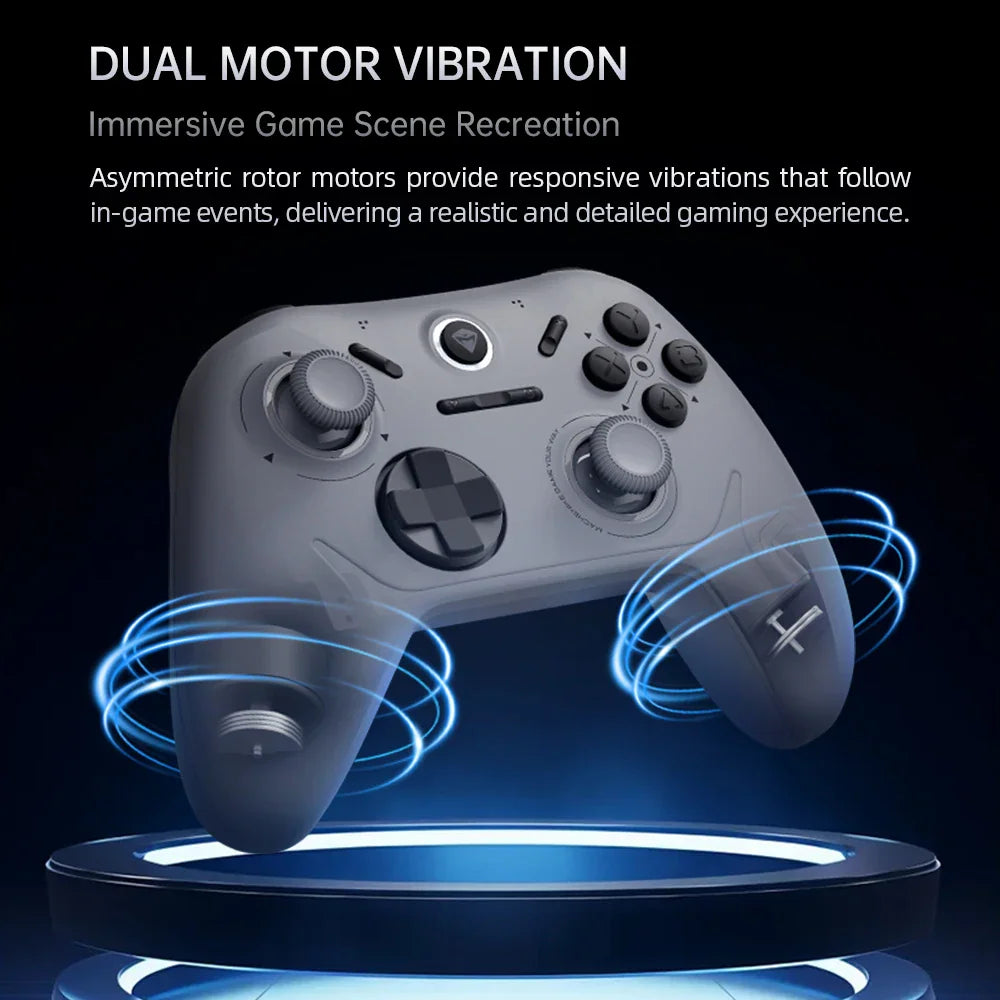 Grey gaming controller showing dual motor vibration functionality