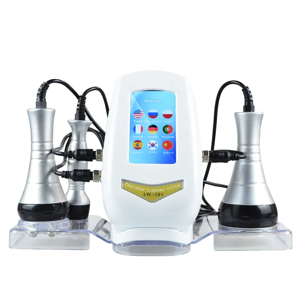 3-in-1 ultrasonic cavitation machine for slimming and skin tightening with three treatment probes
