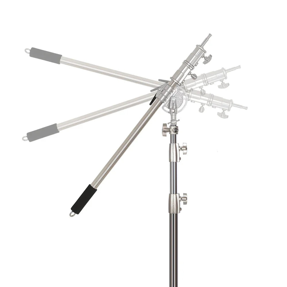 Adjustable stainless steel boom arm showing different tilt angles