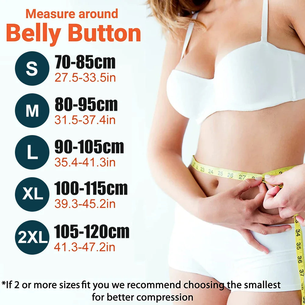 Sizing chart for back brace with waist circumference measurements in cm and inches