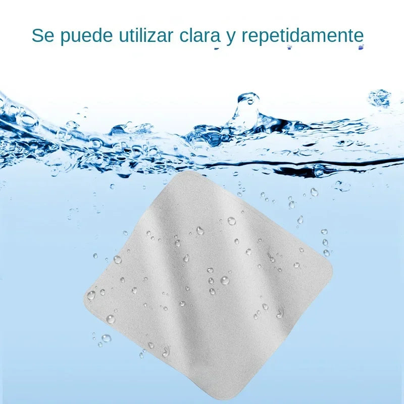 Grey microfiber cleaning cloth floating over water