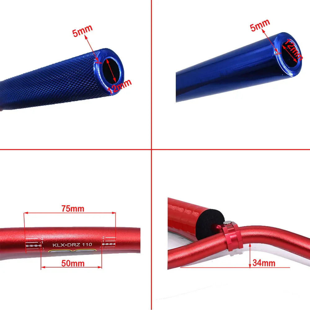 Close-up detail shots of motorcycle handlebar dimensions