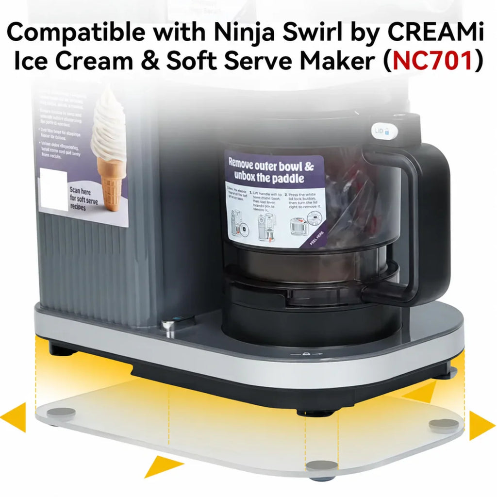 Clear acrylic sliding mat positioned under an ice cream maker base