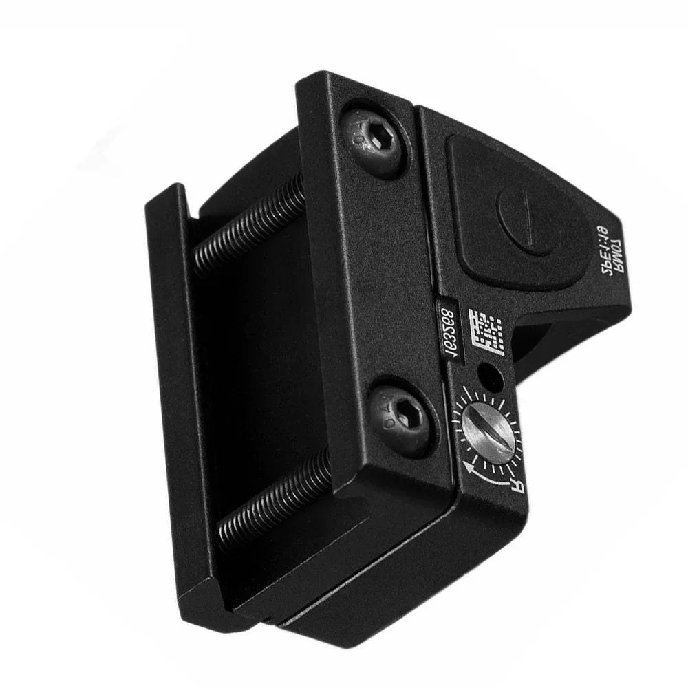 Black miniature red dot reflex sight rear angle view