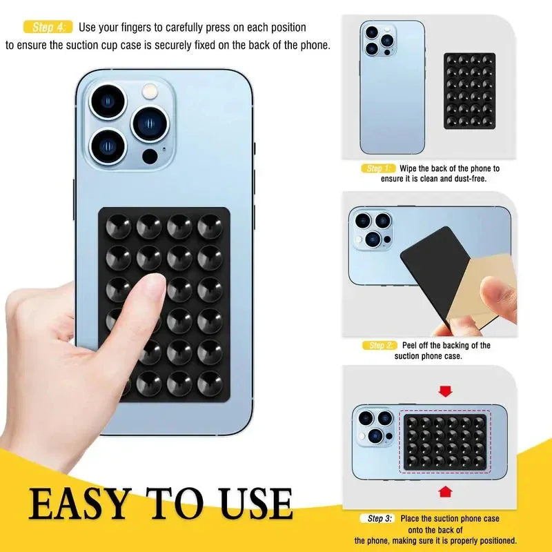 Step-by-step instructions for applying a silicone suction cup phone mount to a smartphone