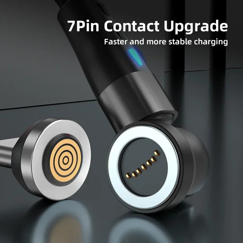 Close-up of magnetic charging cable tip showing 7-pin contact connector