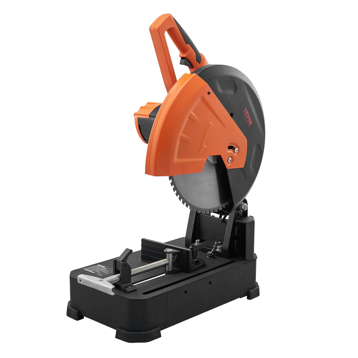 Orange and black 14 inch metal chop saw with cutting blade