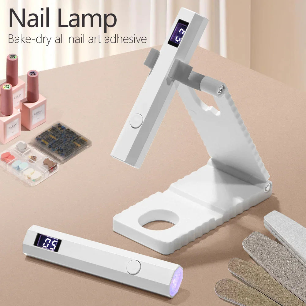 Portable white LED UV nail lamp with display and nail art supplies