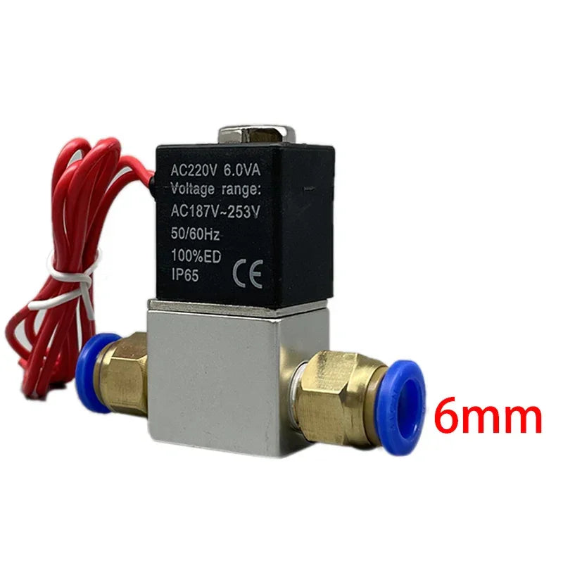 6mm electric solenoid valve with pneumatic fittings and red wires