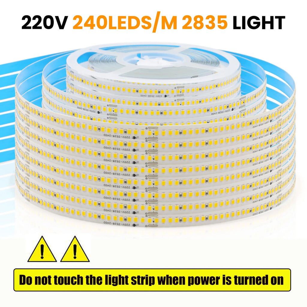 AC 110V 220V LED Strip With 2PIN Cable 240Leds/M IP44 3000K 4000K 7000K Self Adhesive Flexible Ribbon Stripe Home Decor Light – view 4