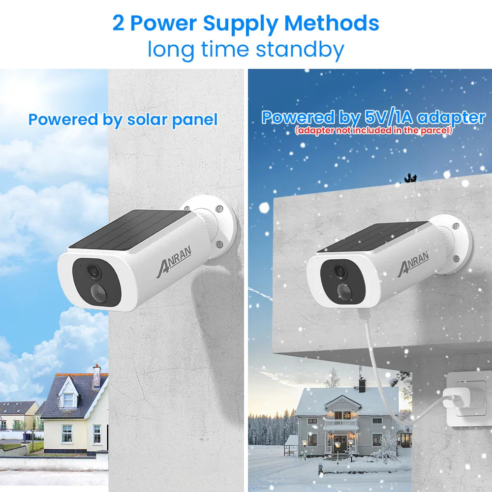 Comparison of solar and adapter power supply methods for security cameras