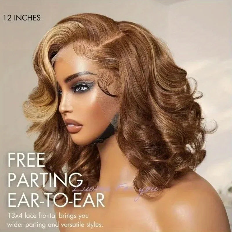 12 inch wavy human hair lace front wig on mannequin