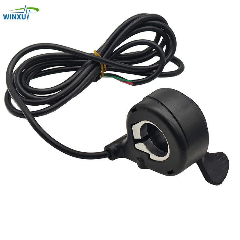 Black electric bike thumb throttle with cable and plug