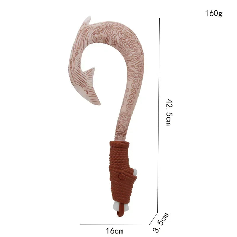 Cartoon adventure fish hook toy prop with height and width dimensions in centimeters and weight in grams