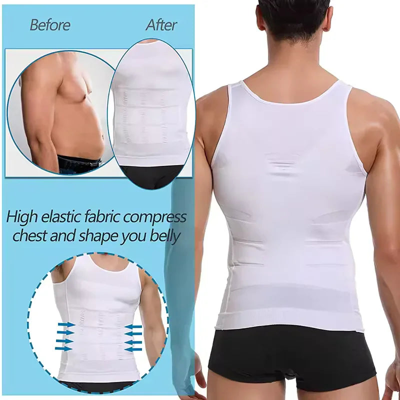 White compression vest showing back support and body sculpting features