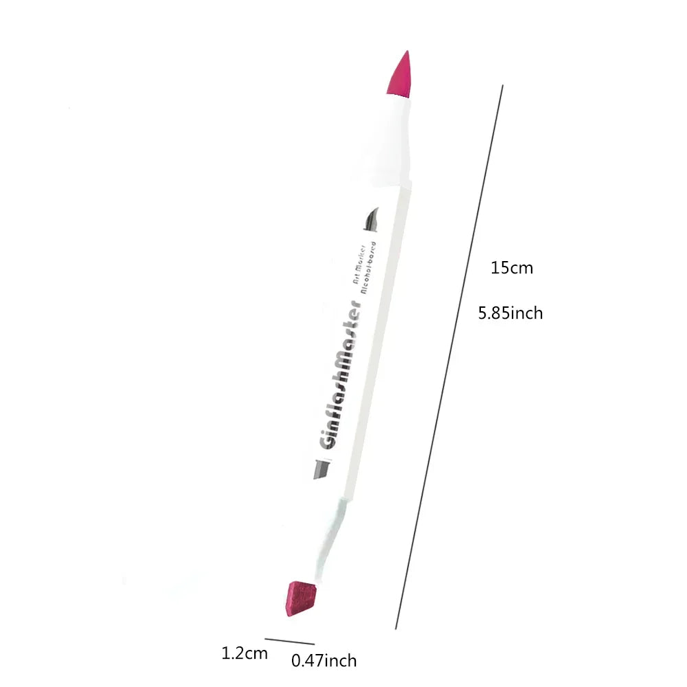 A single dual-tip art marker with dimensions annotated in centimeters and inches