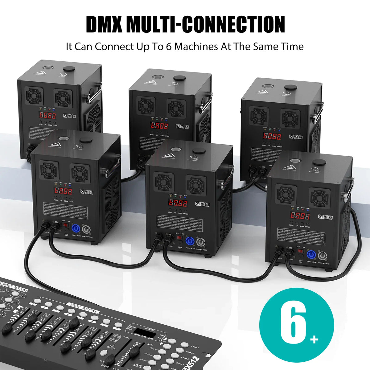 DMX multi-connection setup for six cold spark machines