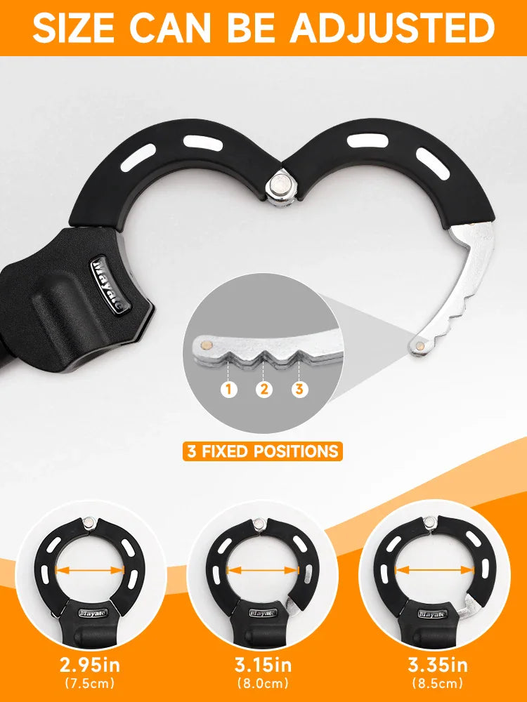 A close-up diagram showing three adjustable locking positions for the chain lock.