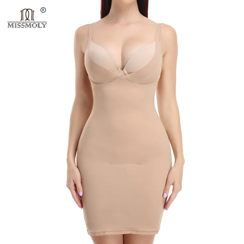 Miss Moly women's full slip shapewear in black and beige