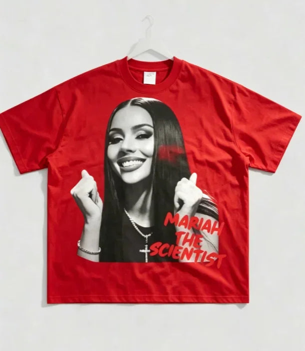 Red cotton unisex short sleeve crewneck graphic t-shirt with rapper print