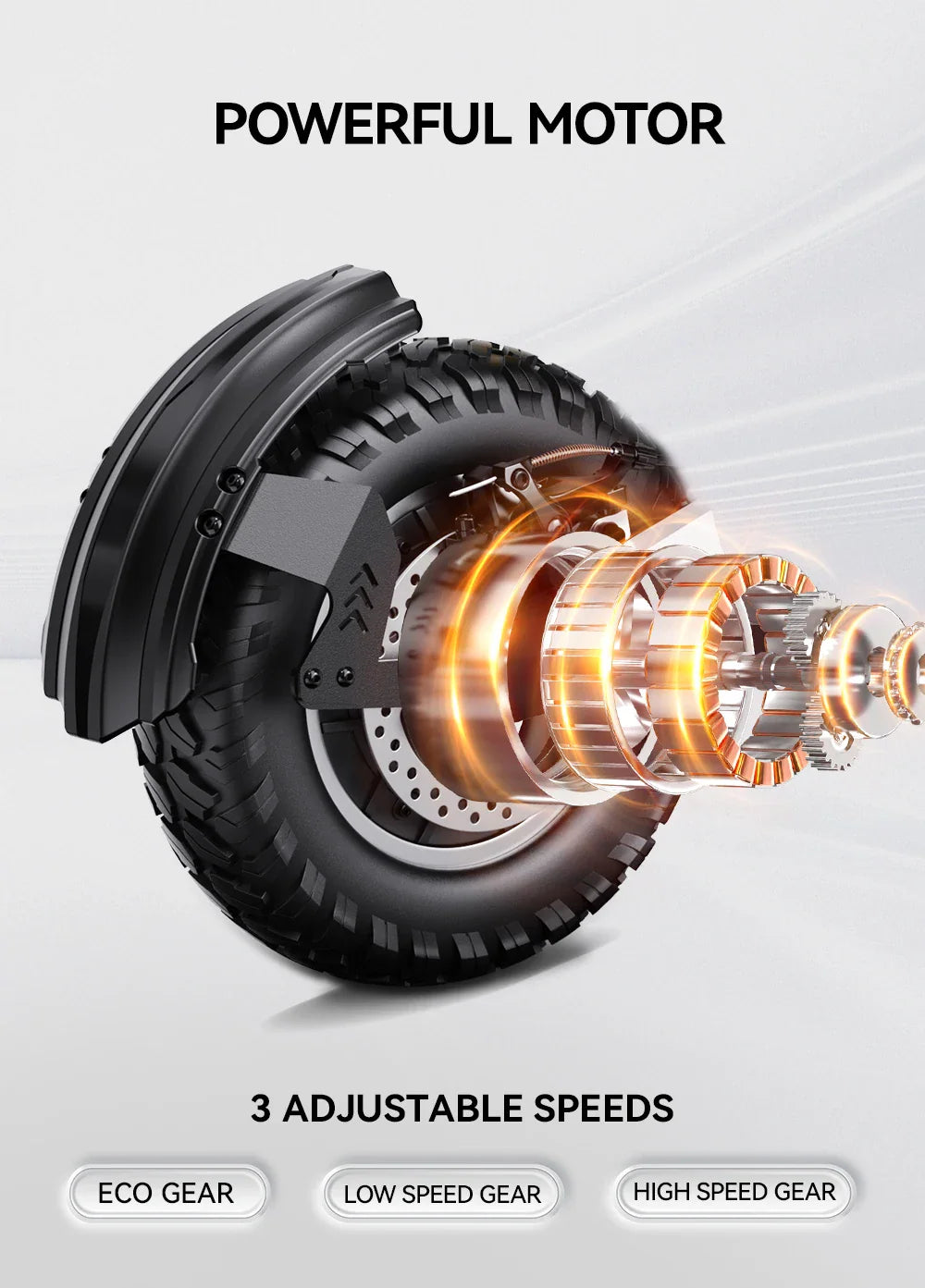 Close-up view of an electric scooter motor showing internal components and speed settings.